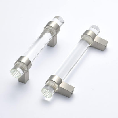 BonKuDoo 4 Pack Glass Drawer Pulls, Cabinet Handles, Crystal Dresser Pulls(3 Inch Hole Center), Brushed Nickel