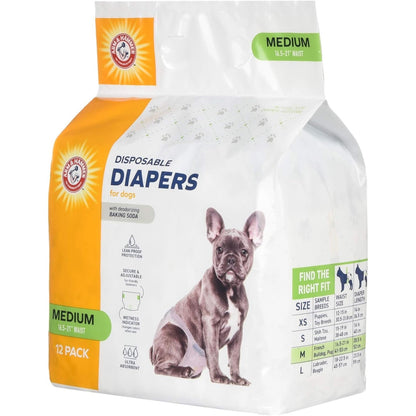 Arm & Hammer Disposable Female Dog Diapers, Medium, 12 Count, 6-Pack