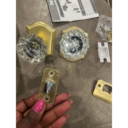 Premium Glass Door Knobs, Bathroom Bedroom Door Knobs with LocPrivacySatin Brass
