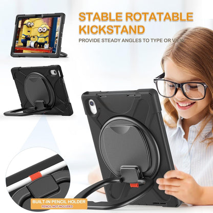 BRAECN Case For IPad (A16) 11th/10th Generation 11”/10.9'' 2025/2022, Protective Silicone Rugged With Screen Protector/Swivel Ring Stand/Stable Kickstand/Handle Grip/Shoulder Strap For Kids, Black.