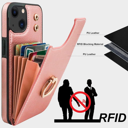 Folosu Compatible with iPhone 13 Case Wallet with Card Holder, 360°Rot Rose Gold