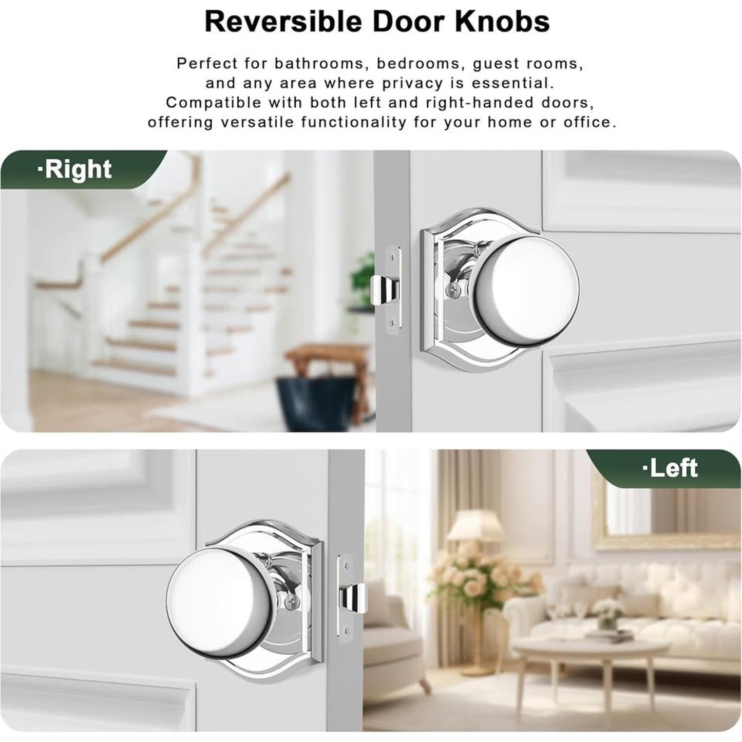 Newlaking Door Knobs Interior, Classic Decorative Bright Chrome Privacy DoorKnob