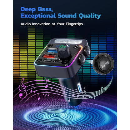 Nulaxy 54W Bluetooth 5.3 Car Adapter Charger 4-Port Fast Charging [PD36W & QC3.0 18W], Wireless Radio FM Transmitter With Deep Bass Player, 5 Colors LED Backlit, Hands-Free Calling, Support USB Drive.