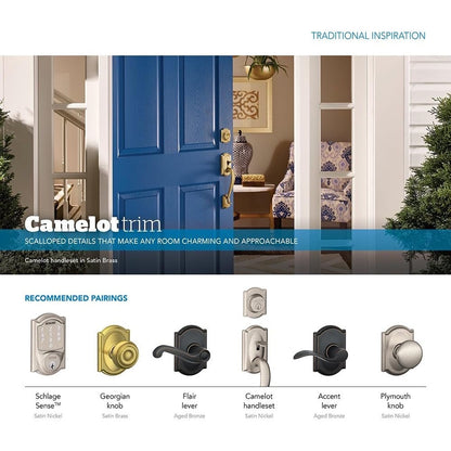 SCHLAGE F51A GEO 608 CAM Georgian Knob With Camelot Trim Keyed Entry Lock, Satin