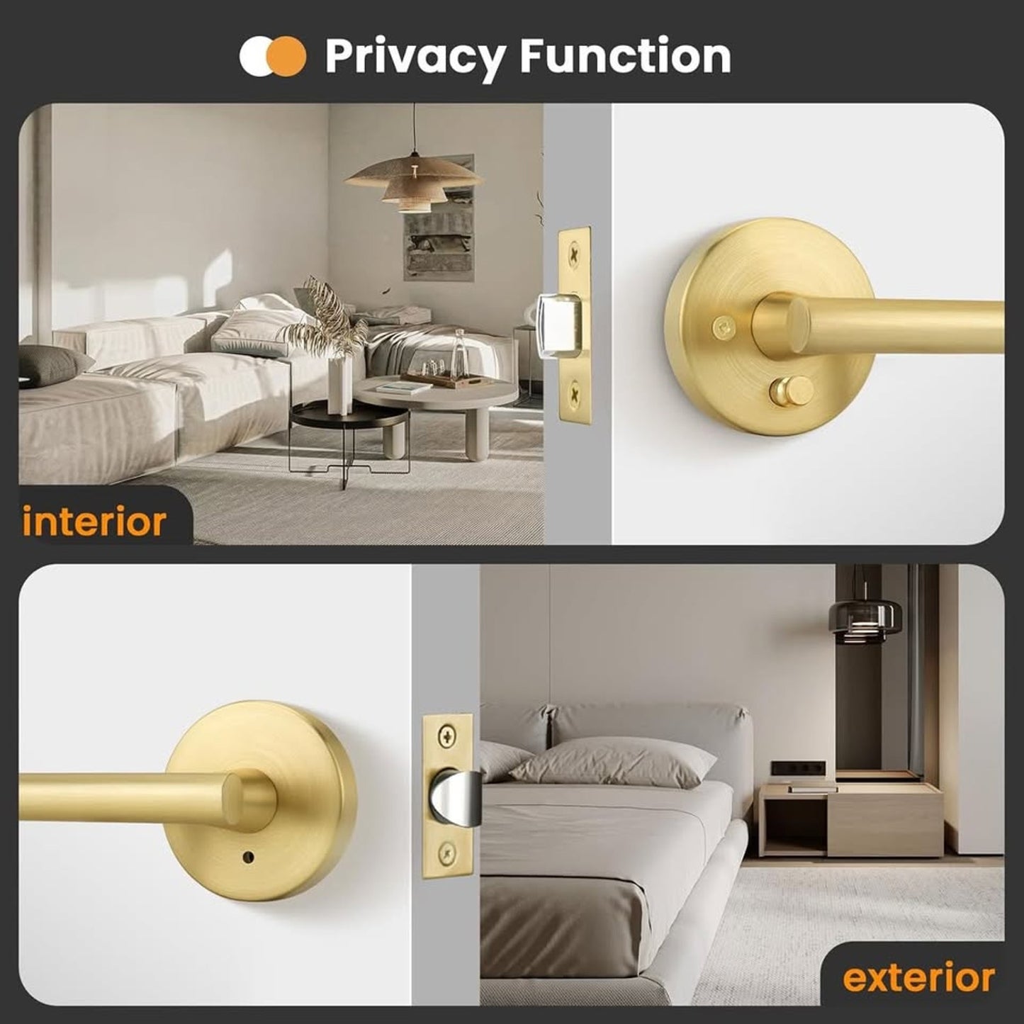 Goldenwarm 1 Pack Gold Door Handles Interior, Brushed Gold Privacy Lever Door