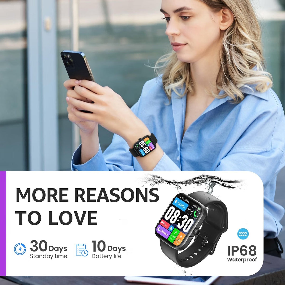 TOZO Smart Watch For Men Women For IPhone&Android, 1.83" Fitness Tracker-Black