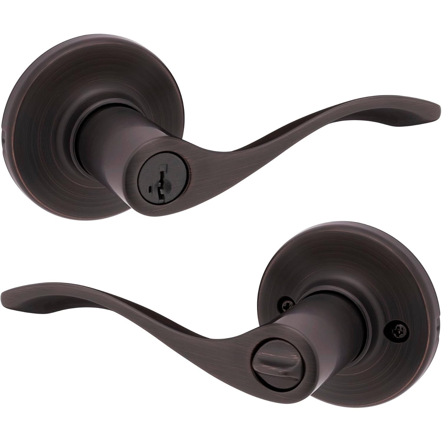 Kwikset Balboa Entry Door Handle With Lock And Key, Secure Keyed-Brown