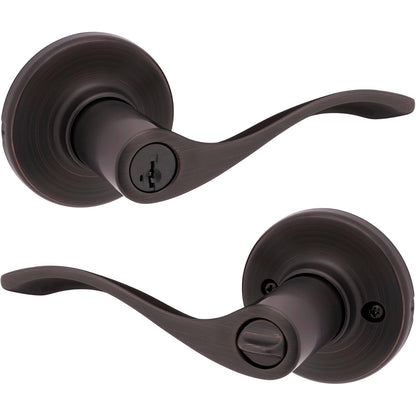 Kwikset Balboa Entry Door Handle With Lock And Key, Secure Keyed-Brown