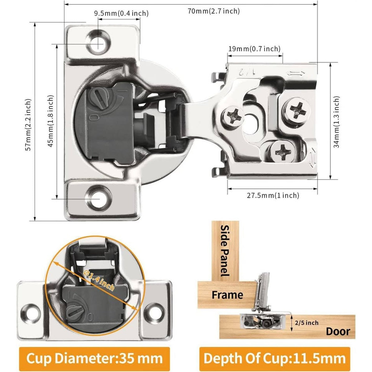 Chibery 10 Pack 3/4"Overlay 4D Soft Close Concealed Hinges For Face Frame Door