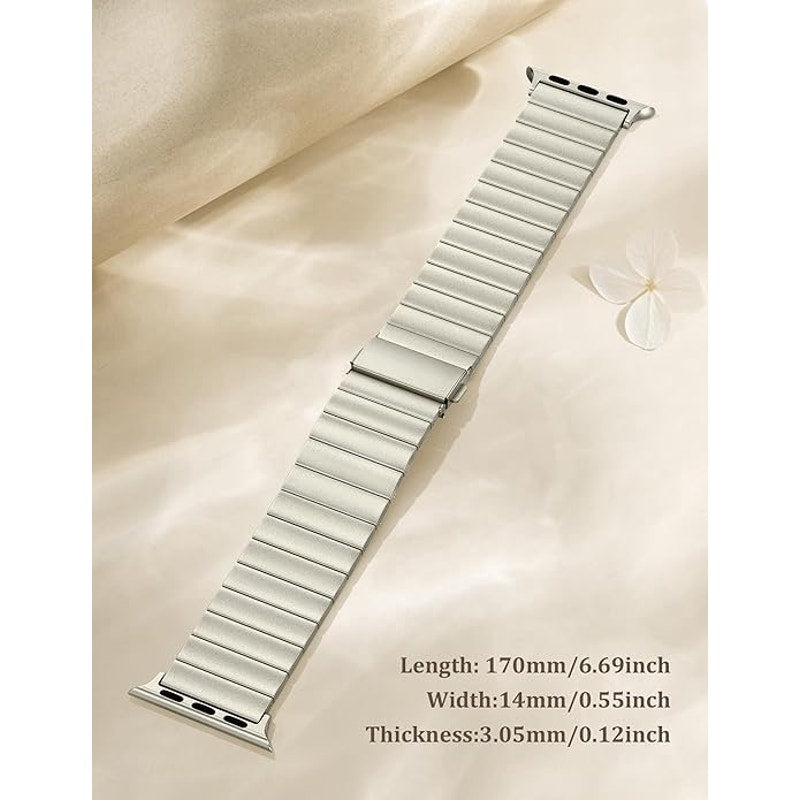 Wearlizer Two Tone Metal Band Compatible With Apple Watch Bands 42/44/45/46/49mm Women Men, Dressy Rectangular Chain Design Stainless Steel Bracelet For IWatch Series 11-1/SE/Ultra Starlight