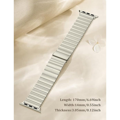Wearlizer Two Tone Metal Band Compatible With Apple Watch Bands 42/44/45/46/49mm Women Men, Dressy Rectangular Chain Design Stainless Steel Bracelet For IWatch Series 11-1/SE/Ultra Starlight