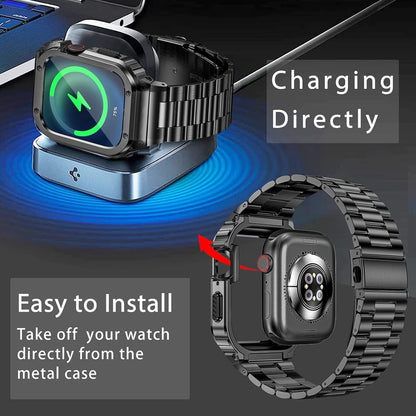MioHHR Stainless Steel Band and Case Compatible with Apple Watch Band 45mm, Men