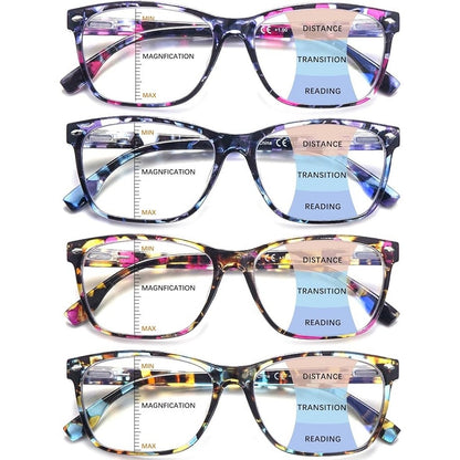 CLASAGA Progressive Multifocus Reading Glasses For Women, Pattern Print Blue Light Block Stylish Ladies Computer Readers (Pattern Design, 3.0, X)