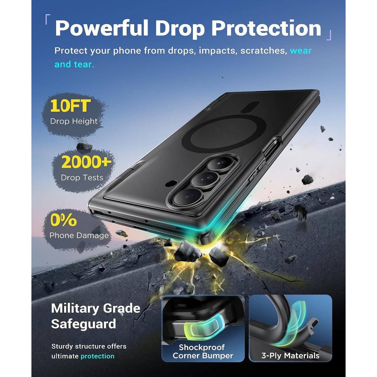 BERFY For Samsung Galaxy Z Trifold Case With Screen Protector, [Compatible, Jet