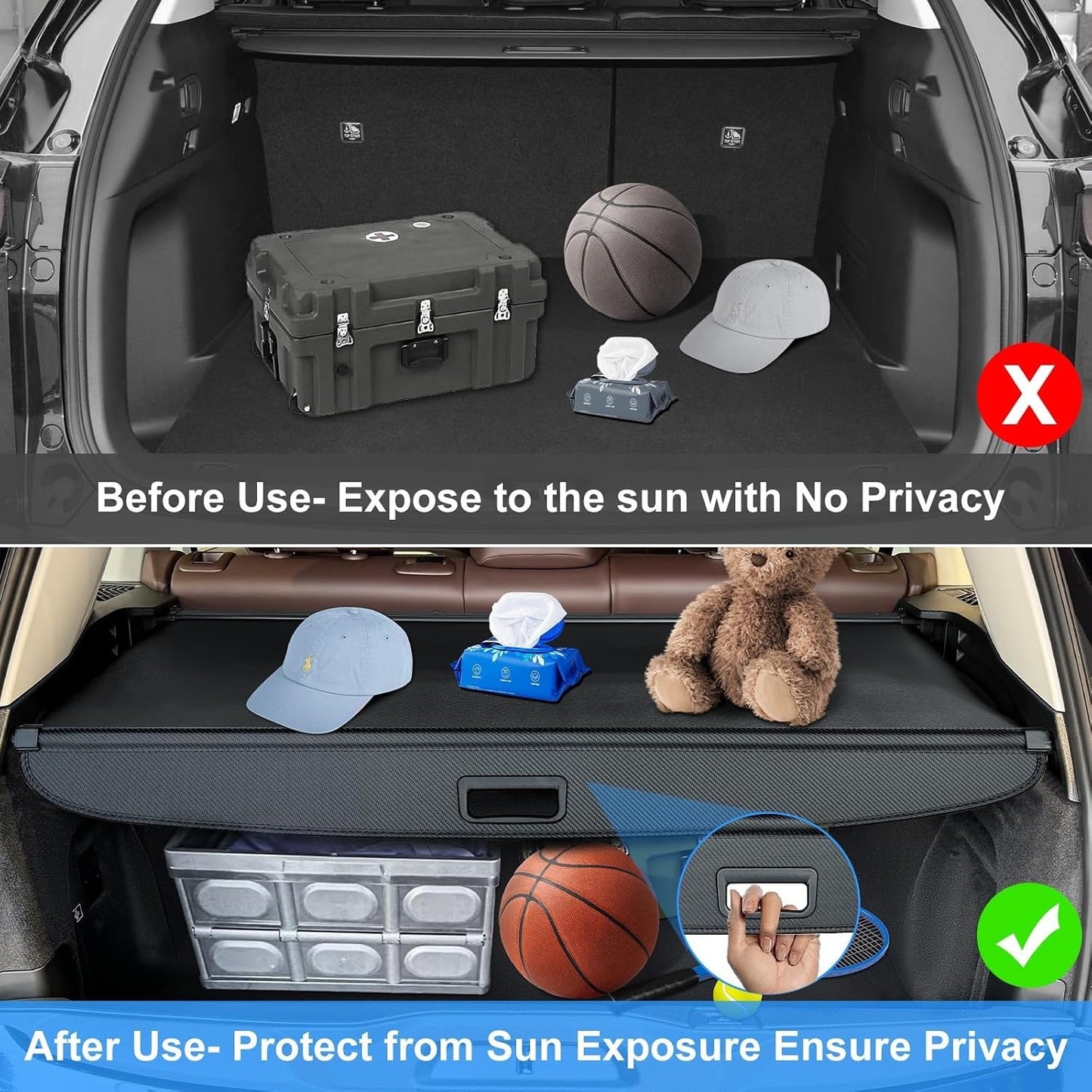 AUXKO Retractable Cargo Cover For BMW X5 2025-2019, Trunk Cargo Cover Luggage Security Shade Cover For 2025 2024 BMW X5 Accessories Shielding Shade Anti-Peeping Luggage Privacy Screen, Carbon Fiber