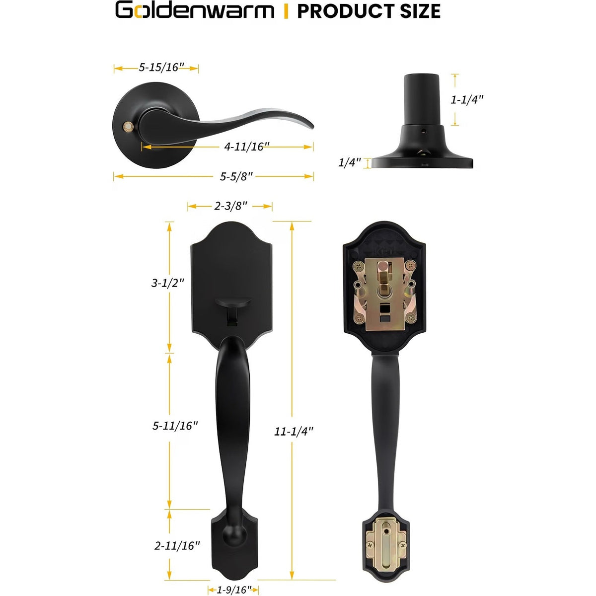 Goldenwarm Front Door Handle, Matte Black Door Handle Exterior No Lock