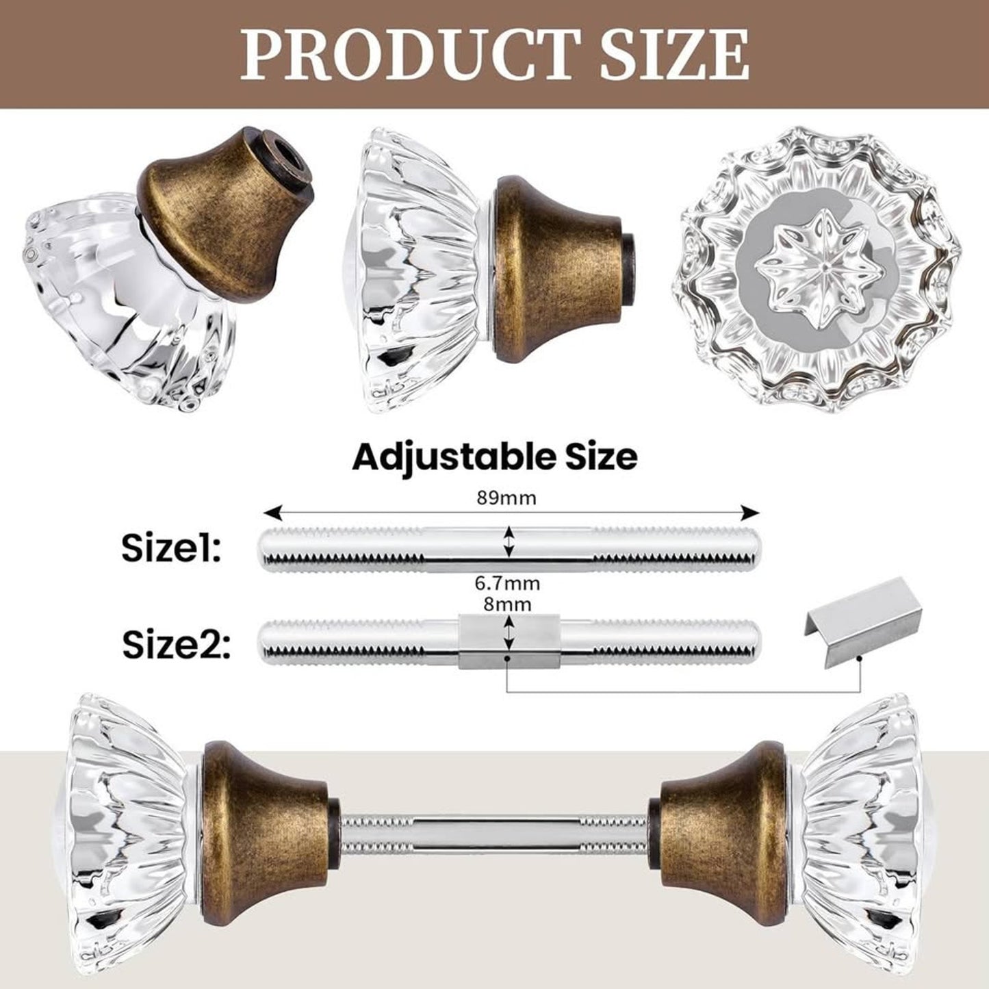 2 Pack Glass Door Knobs Interior Mortise Lock Replacement Set With Spindle