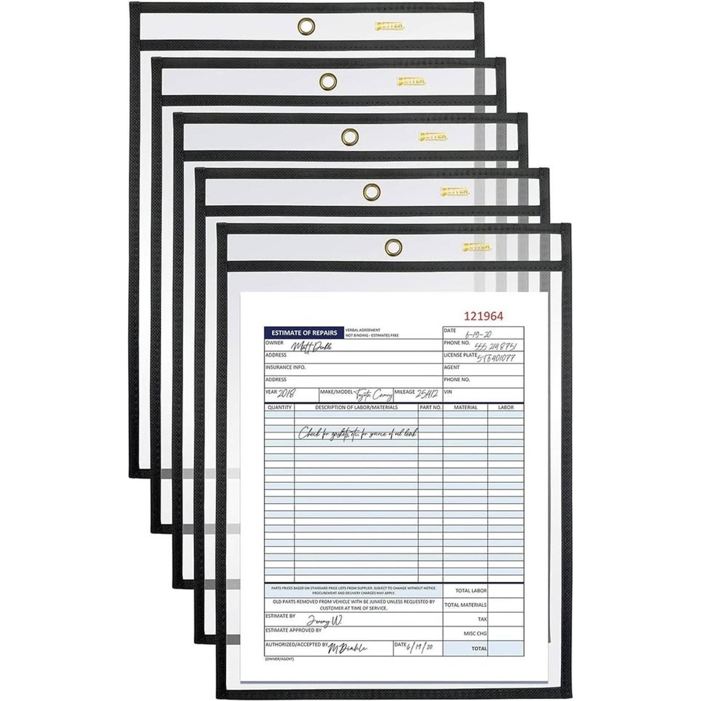 Better Office Products Shop Ticket Holders, 9 X 12 Inches, Both Sides Clear, Stitched Black