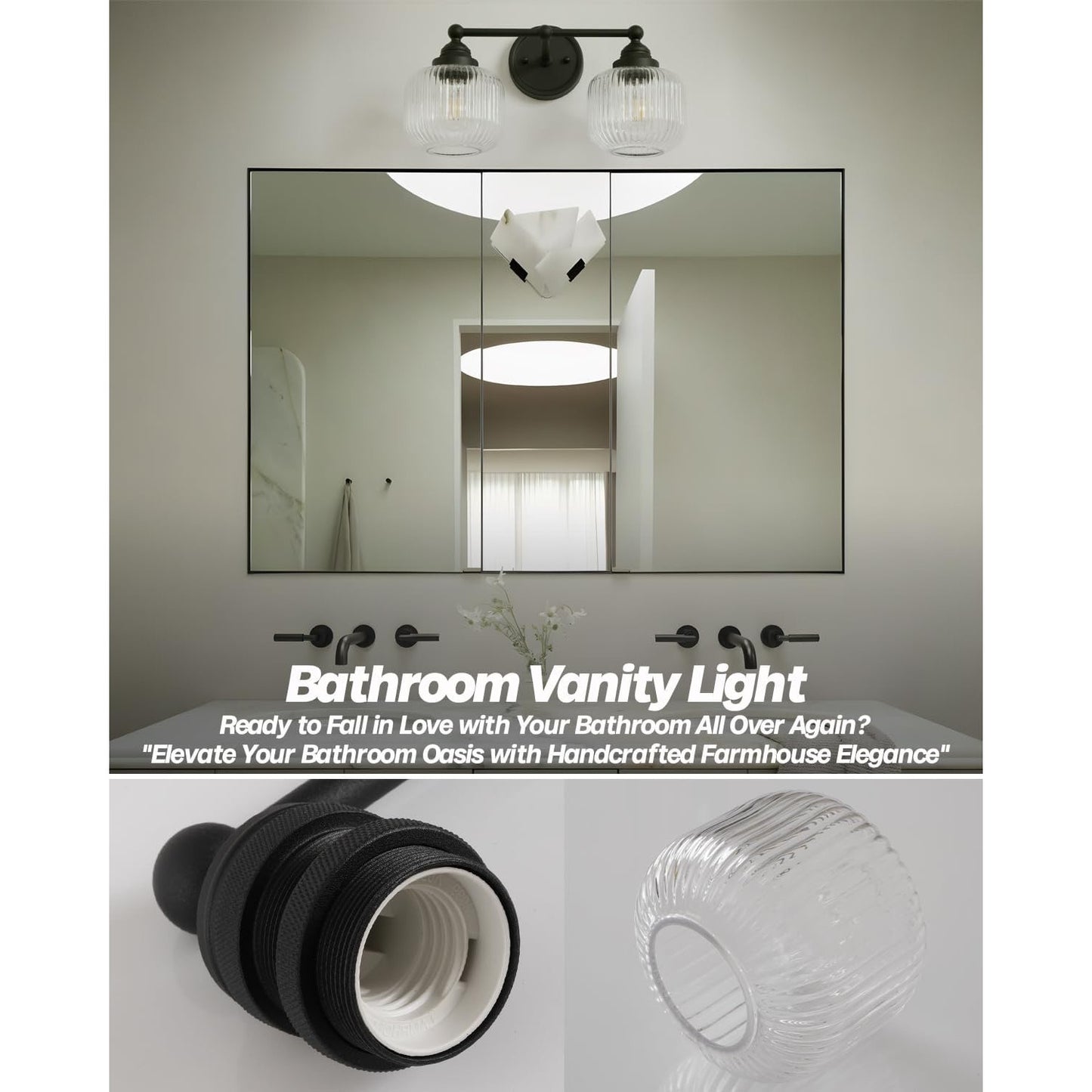 SongCiLT Vintage 2-Lights Clear Ribbed Glass Wall Sconce Lighting (INCLUDES 1 GLASS GLOBE INSTEAD OF2)
