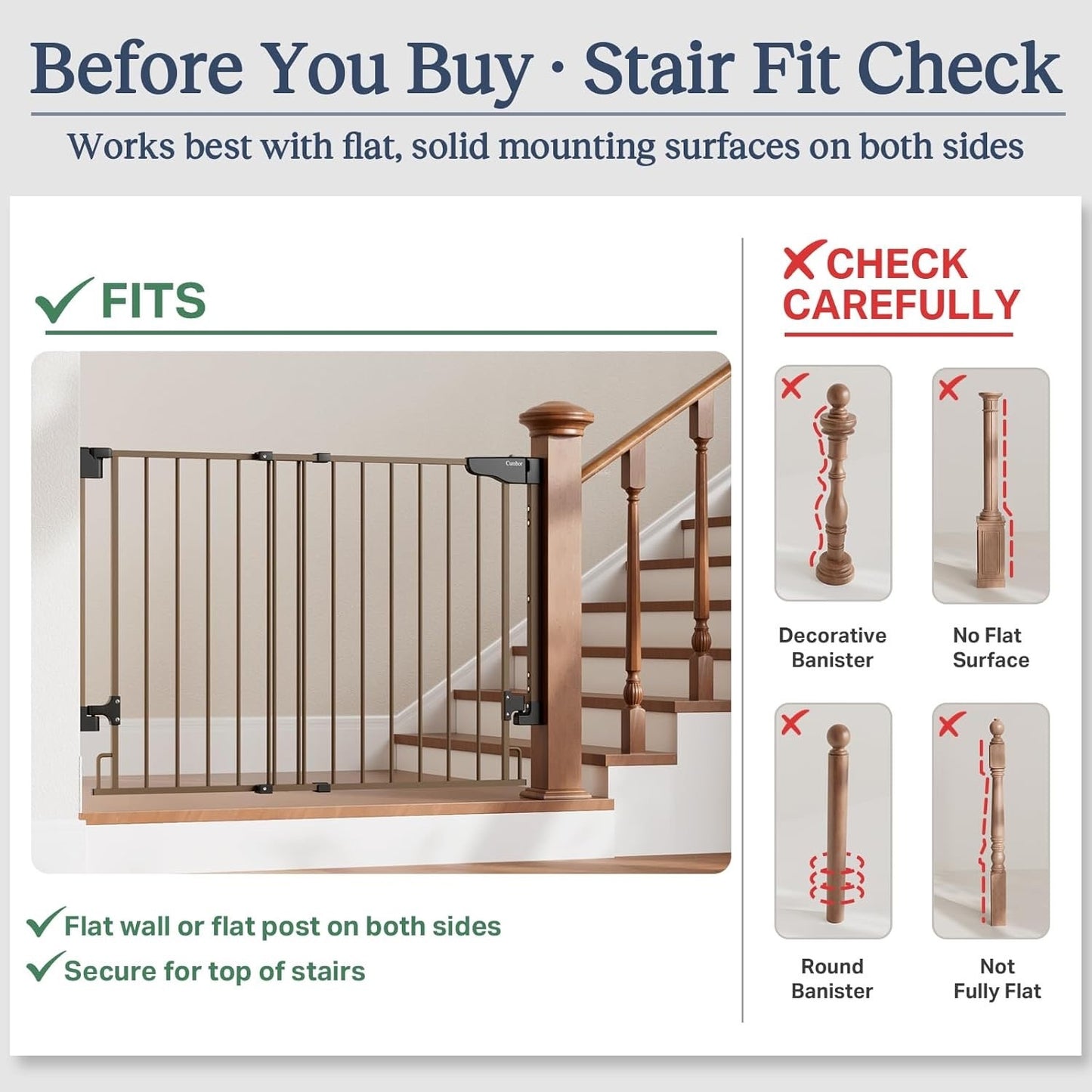 Cumbor 29.2–43" Baby Gate for Stairs, Hardware Mounted (Drill Required) (Brown)
