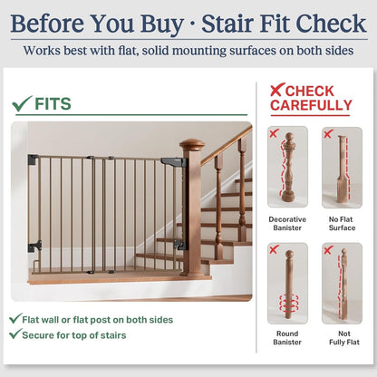 Cumbor 29.2–43" Baby Gate for Stairs, Hardware Mounted (Drill Required) (Brown)