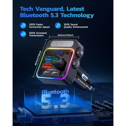 Nulaxy 54W Bluetooth 5.3 Car Adapter Charger 4-Port Fast Charging [PD36W & QC3.0 18W], Wireless Radio FM Transmitter With Deep Bass Player, 5 Colors LED Backlit, Hands-Free Calling, Support USB Drive.