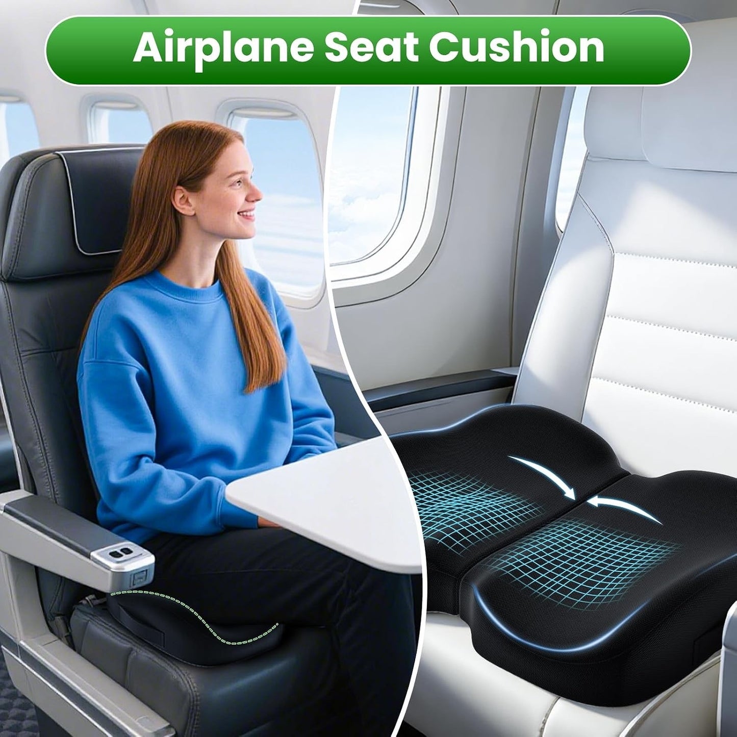 A-Pce Foldable Travel Seat Cushion-With Built-In Handles?Memory Foam Cushions For Relief Of Lower Back, Sciatic, Butt And Tailbone Pain-For Home & Office Use, Perfect For Travel Or Driving-Black