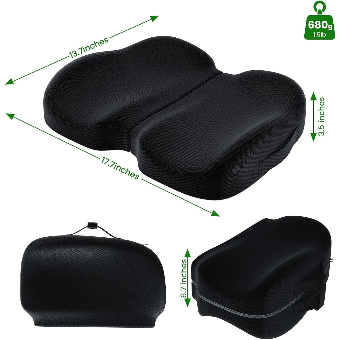 A-Pce Foldable Travel Seat Cushion-With Built-In Handles?Memory Foam Cushions For Relief Of Lower Back, Sciatic, Butt And Tailbone Pain-For Home & Office Use, Perfect For Travel Or Driving-Black