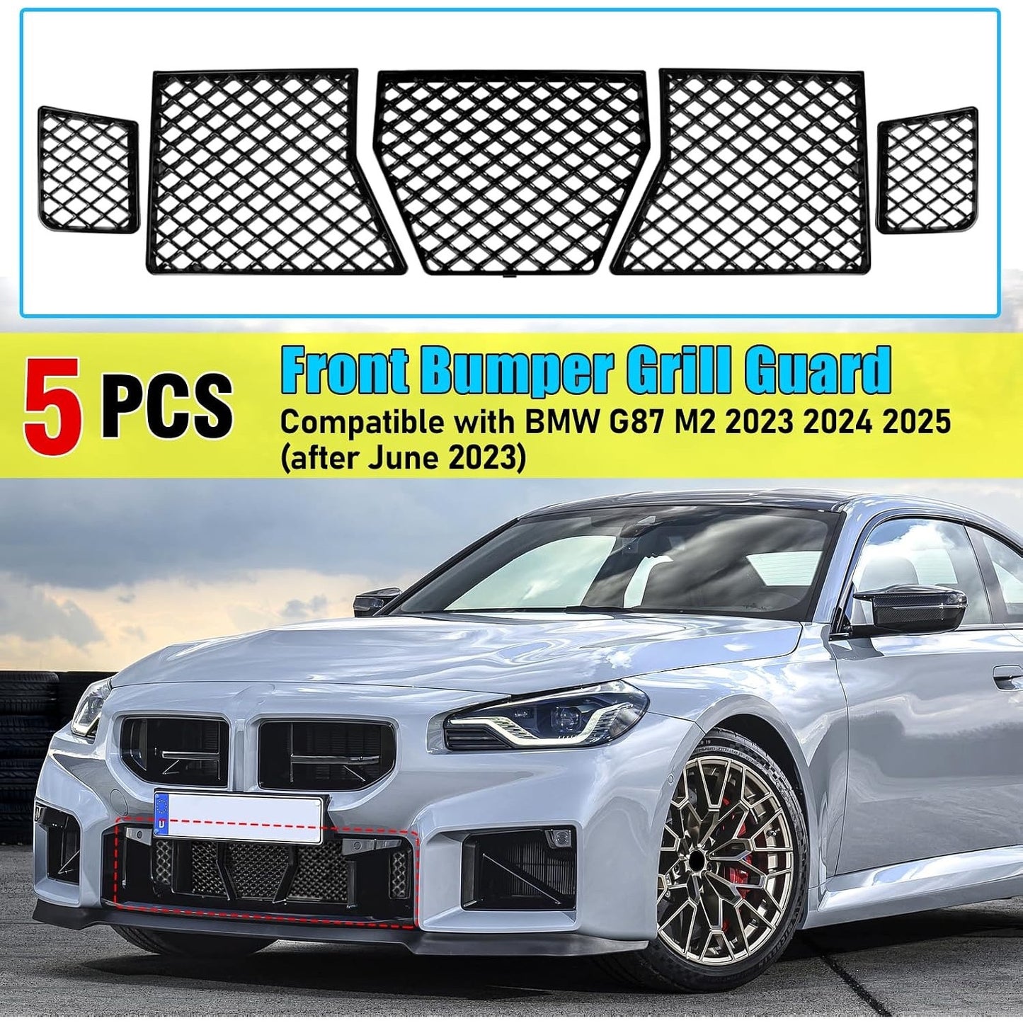 Jaronx Compatible With BMW M2 Front Bumper Lower Grille Mesh Guard(Glossy Black)