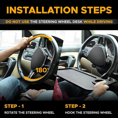 EcoNour 2 In 1 Car Steering Wheel Desk | Tray For Laptop Car Mount With PenBlack