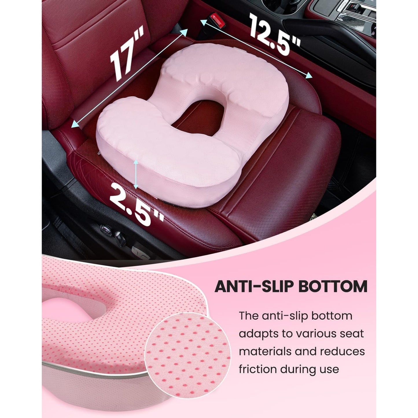 Sino Salected Portable Donut Pillow, Doughnut Pillow For Tailbone Pain, Non-Slip Removable Cover, Hemorrhoid Cushion For Postpartum ? Sciatica, Memory Foam Seat Cushion, Pink.