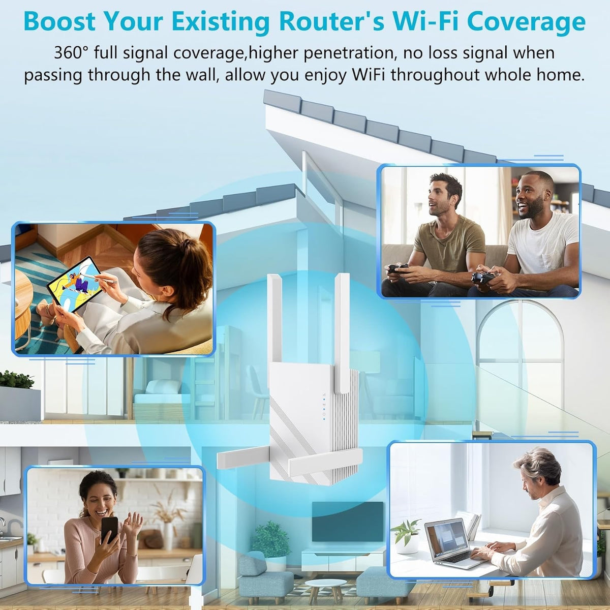 2025 1.2Gbps WiFi Extender Signal Booster, Up To 12880 Sq. Ft, Dual Band 5GHz/