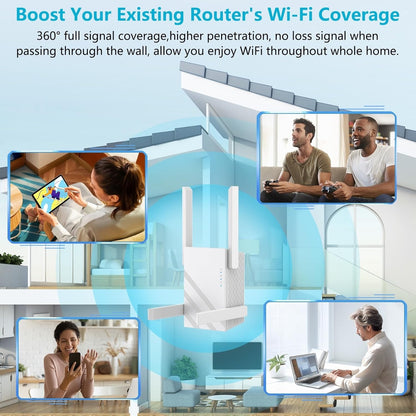 2025 1.2Gbps WiFi Extender Signal Booster, Up To 12880 Sq. Ft, Dual Band 5GHz/