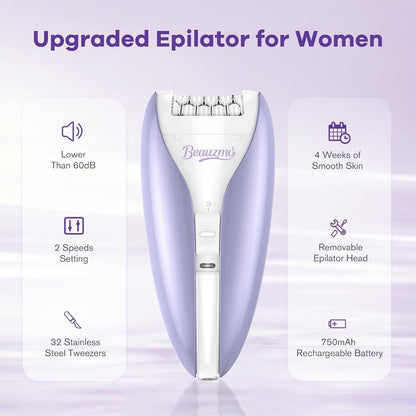 Silent Epilator for Women, 2-Speed Facial & Body Hair Remover, Smooth (Purple)