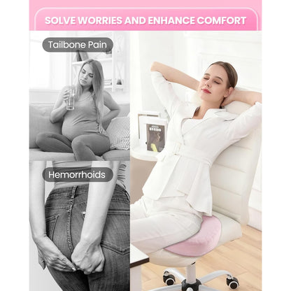 Sino Salected Portable Donut Pillow, Doughnut Pillow For Tailbone Pain, Non-Slip Removable Cover, Hemorrhoid Cushion For Postpartum ? Sciatica, Memory Foam Seat Cushion, Pink.