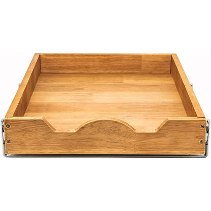 DINDON Pull Out Cabinet Organizer (17" W x 18" D) 1 Tier?Single Tier Oak Wood Under Cabinet Slide Out Shelf Drawer Box…
