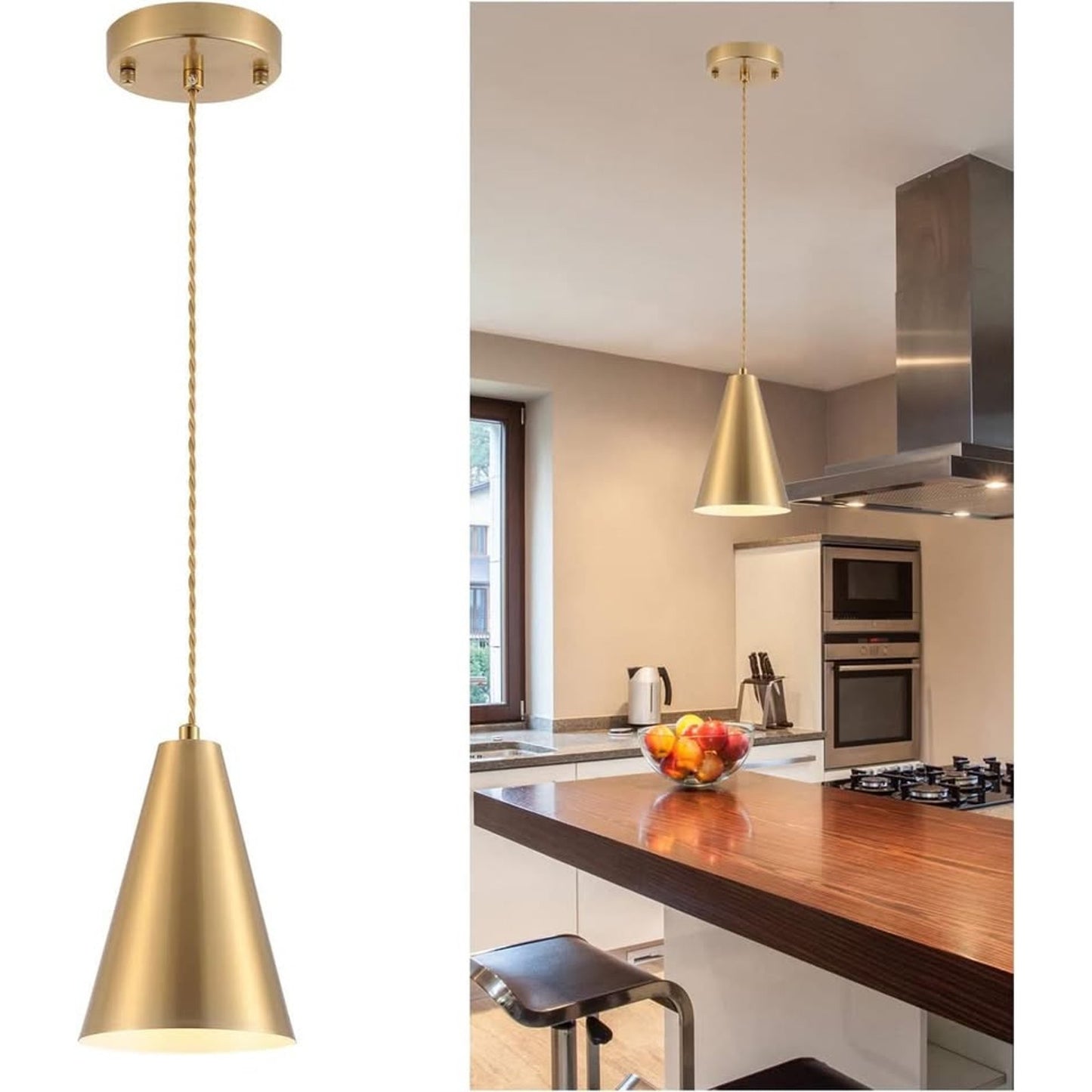 Dijiahua Brass Pendant Lights Kitchen Island,Gold Dining Room Light FixturesOver