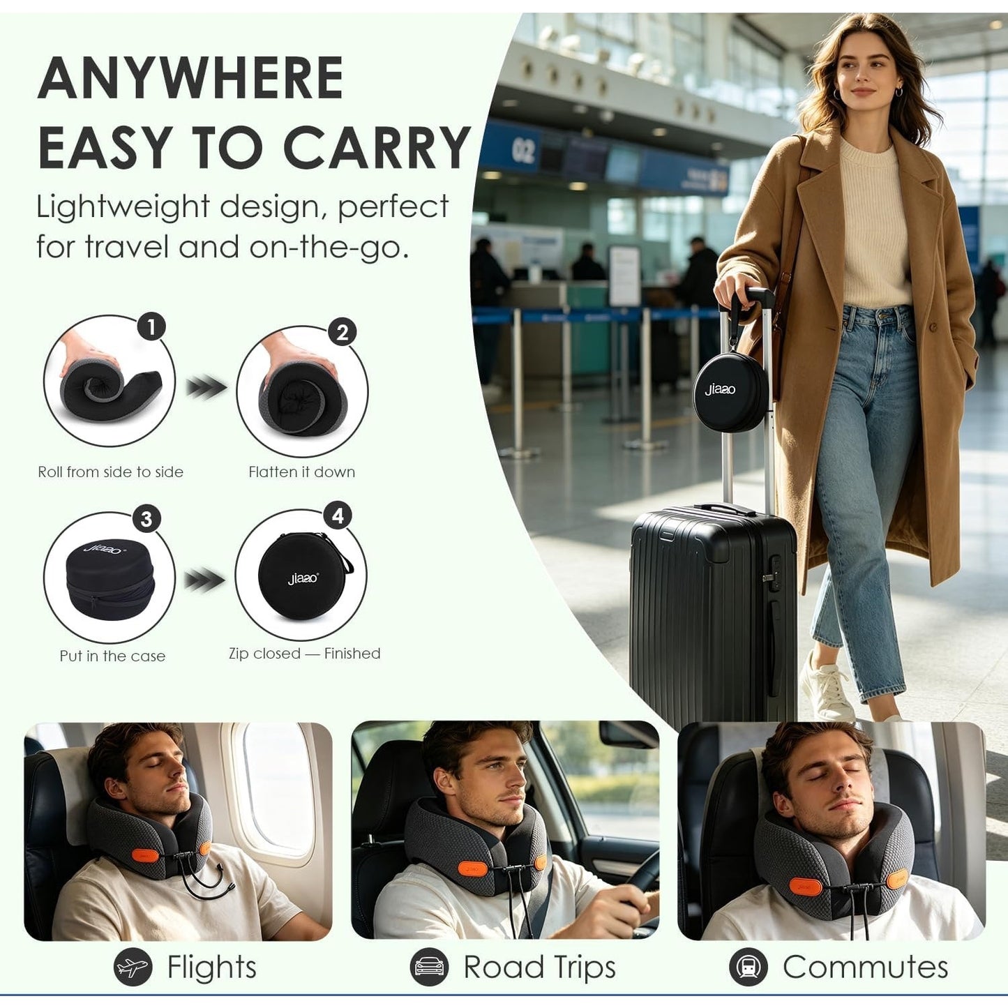 Jiaao Neck Travel Pillow Memory Foam 360° Neck Support Pillows For Airplane