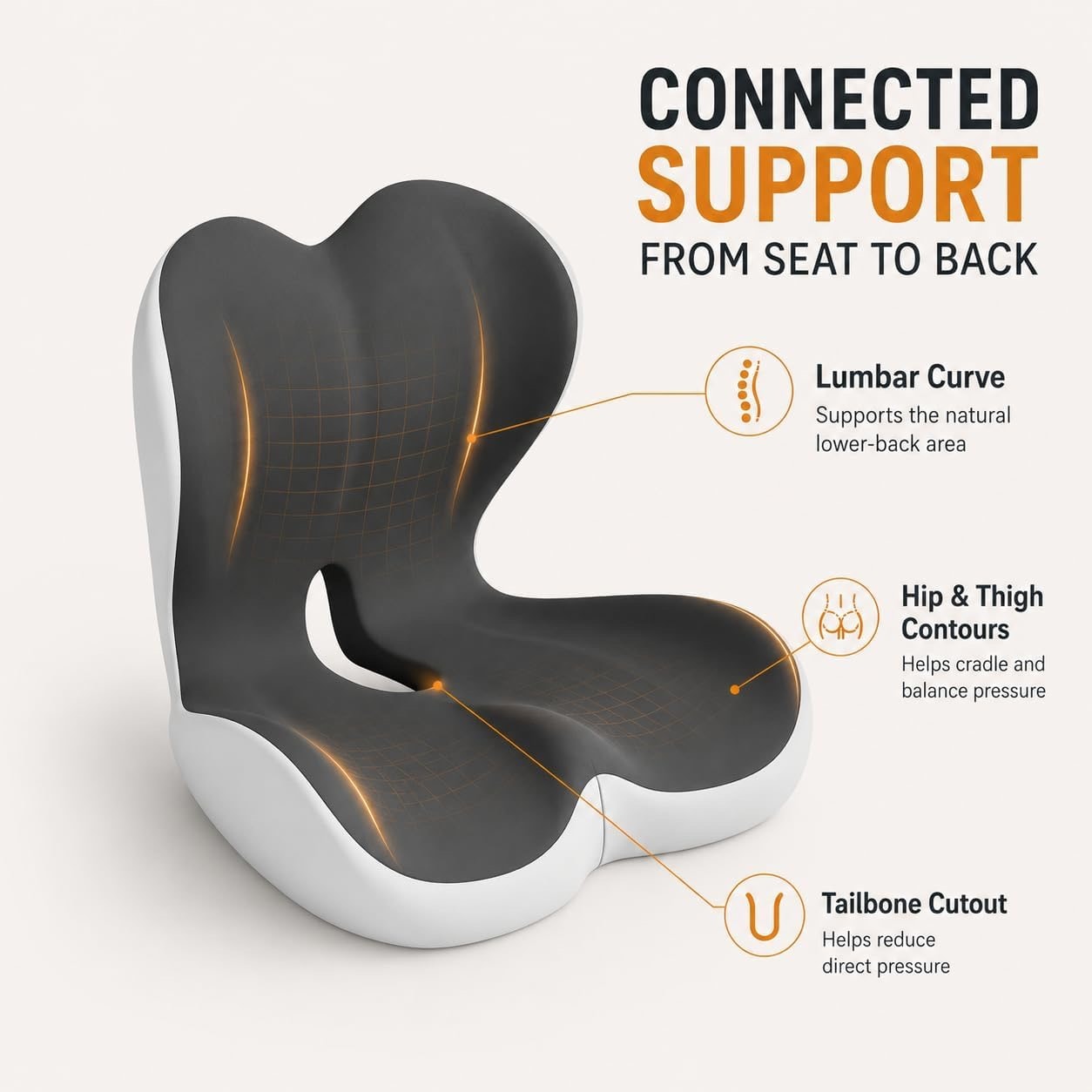 Ergonomic Memory Foam Seat Cushion for Tailbone Pain Relief,Black