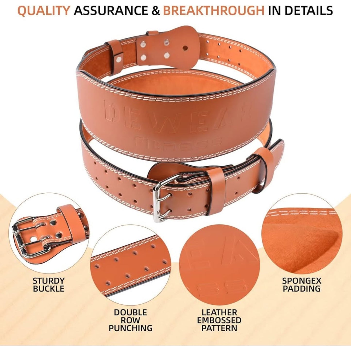 Leather Weight Lifting Belt, 4”& 6”Padded Lumbar Back Support6" Brown,L 24"-35")