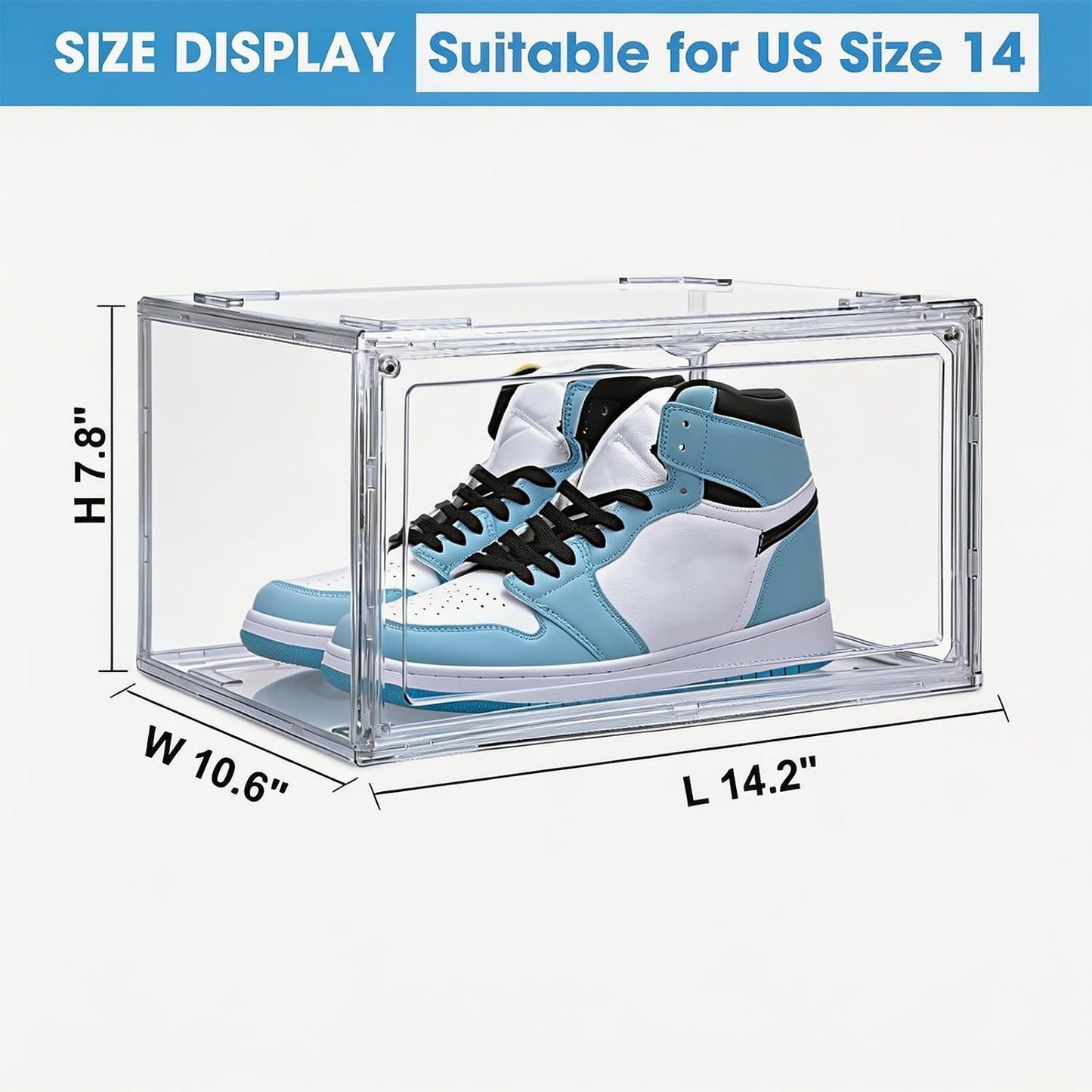 HIYOHIYO Acrylic Clear Shoe Storage Boxes Stackable For High-En-Size 14 (1-Pack)