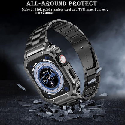 MioHHR Stainless Steel Band and Case Compatible with Apple Watch Band 45mm, Men