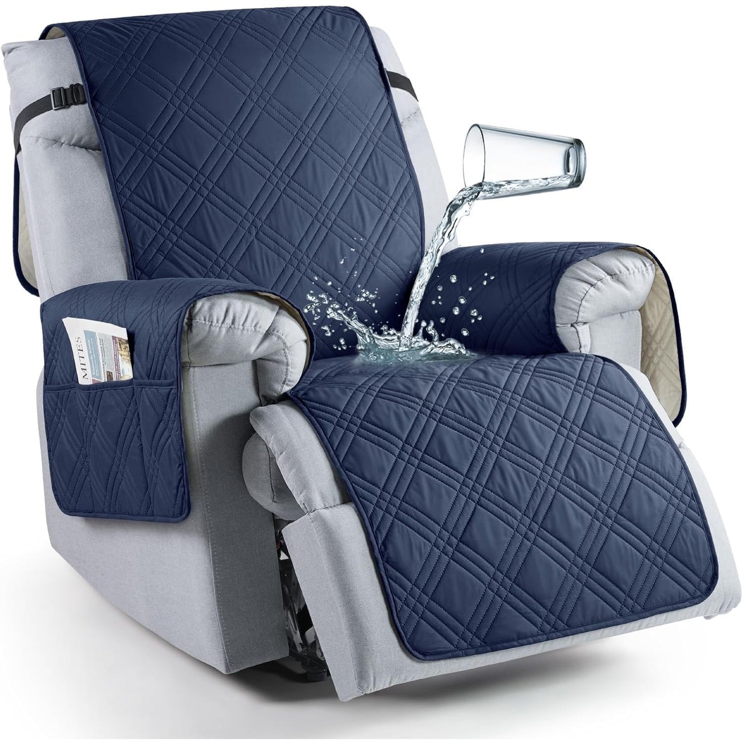 TAOCOCO 100% Waterproof Recliner Chair Cover, Non Slip(23.6'', Navy Blue)