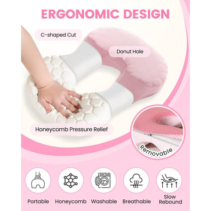 Sino Salected Portable Donut Pillow, Doughnut Pillow For Tailbone Pain, Non-Slip Removable Cover, Hemorrhoid Cushion For Postpartum ? Sciatica, Memory Foam Seat Cushion, Pink.