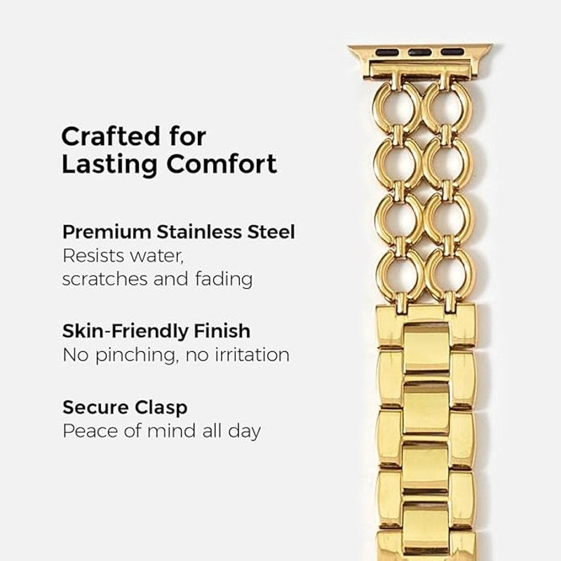 My Pretty Strap- Compatible Apple Watch Band - Stainless Steel IWatch Strap For Women - Adjustable Strap (5.3" - 7") - Series 1-10, SE & Ultra (38/40 41/42/44/45/49) - Gold Gemina.