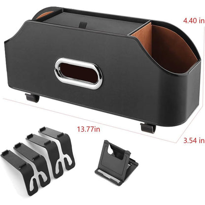 Car Back Seat Organizer With 2 Drink Cup Holder And Tissue Box, Headrest-Black