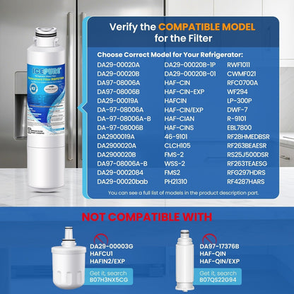 ICEPURE DA29-00020B Replacement For Samsung Water Filter HAF-CIN/EXP HAF-CIN DA29-00020B-1 RF28HMEDBSR RF263BEAESR RS25J500DSR RF263TEAESG RWF0700A HDX FMS-2 DA97-08006A-1 RF4287HARS RF28HFEDBSR 2PACK