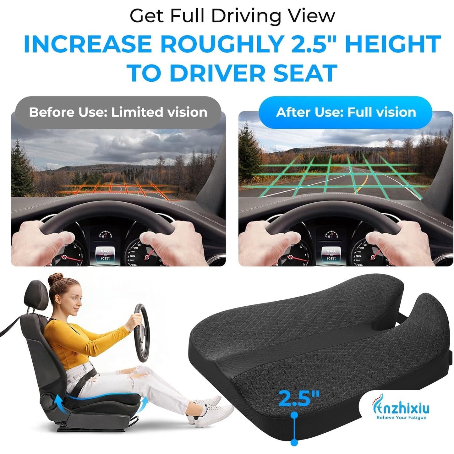 Anzhixiu Elevated Car Seat Cushion For Improved View- Black
