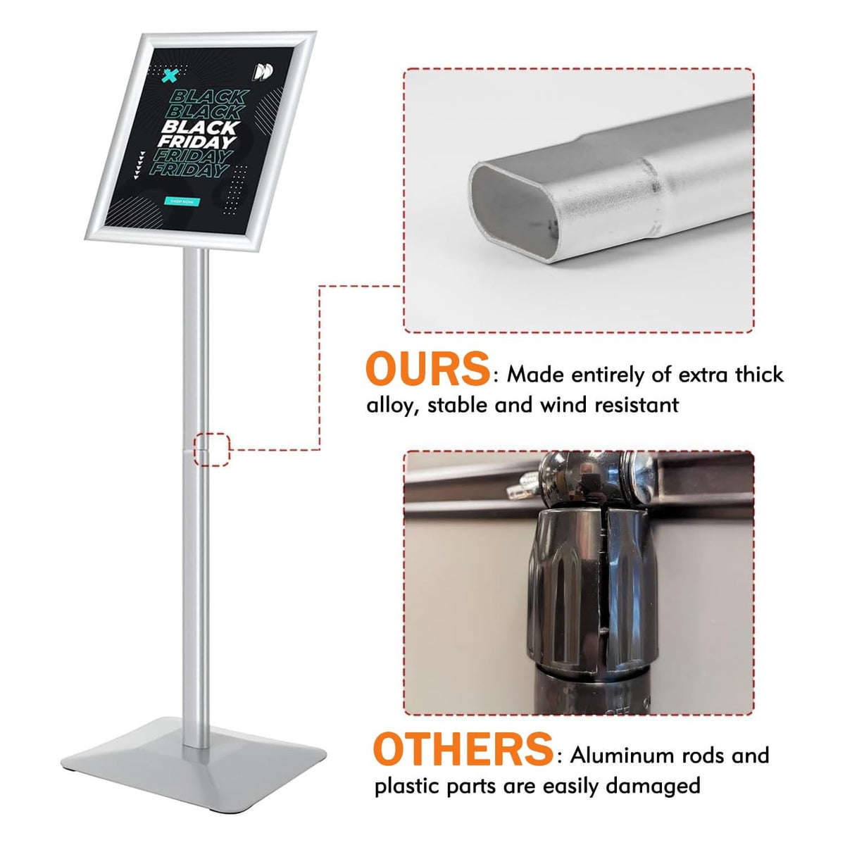 Golemas Sign Stand For Display, 11lbs Integrated Rod Heavy Duty Pedestal Floor Signage Stand Holder, For Outdoor Or Indoor Advertising (8.5 X 11, Silver)
