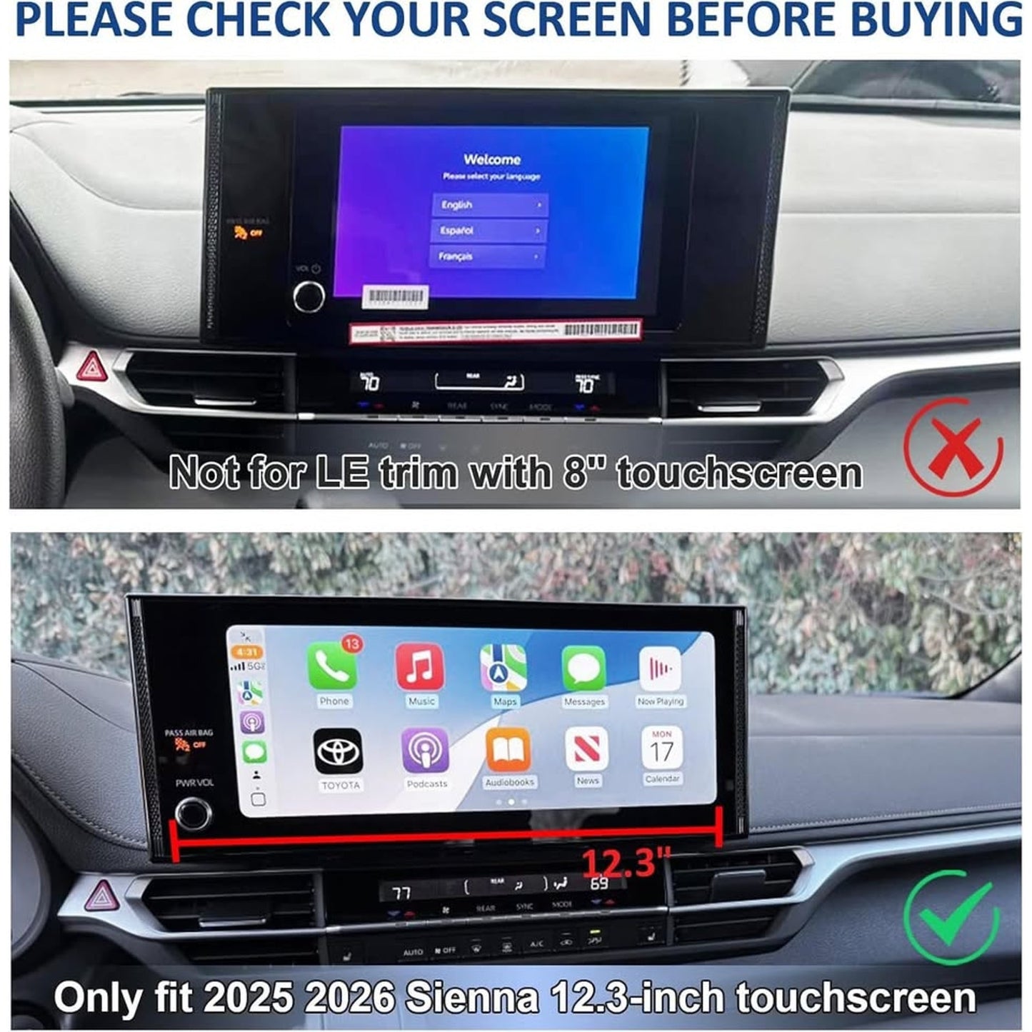 TOPINSTALL 2025 New Dash Tray Phone Holder Compatible With 2025 Toyota Sienna 12.3" Screen, Dashboard Hidden Storage Organizer Behind Screen Tissue Sunglasses Holder(Not For LE Trim With 8" Screen).